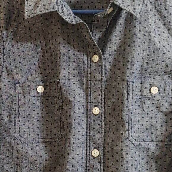 OLD NAVY men's grey blue button down long sleeves dress short polka dot - Picture 4 of 8